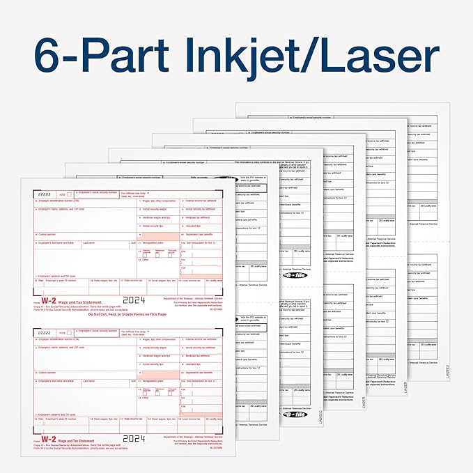 Adams 2024 W2 Tax Forms 2024, 6 Part Laser/Inkjet Tax Forms, 50 Employees - Image 4