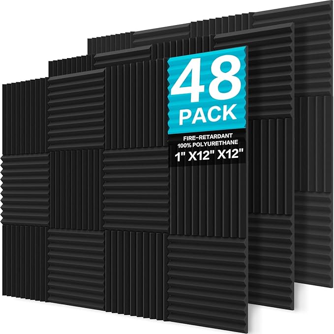 JBER Sound Proof Foam Panels Studio Acoustic Foam Panels, 48 Pack 1" X 12" X by JBER