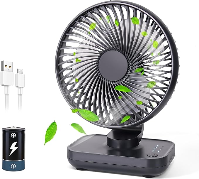 CONBOLA Small Desk Fan for Bedroom, 3600mAh Battery Powered Rechargeable Fan by CONBOLA