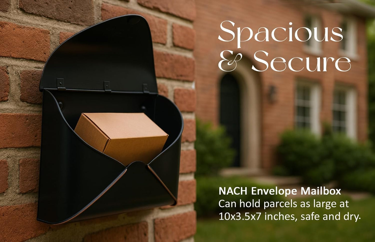 NACH Black Mailbox Wall Mount, 11.5 x 9 x 4.5 inch Wall Mount Mailboxes for Outside, Waterproof Mailboxes for Outside - Envelope Mailbox
