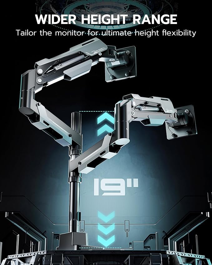 ARES WING Dual Monitor Mount, Adjustable Stacked Monitor Stand - Image 4