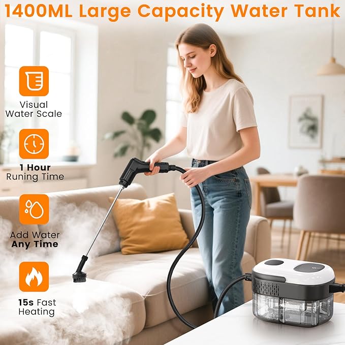 Pressurized Steam Cleaner, 3-Level Adjustable Handheld Steamer Cleaning - Image 2