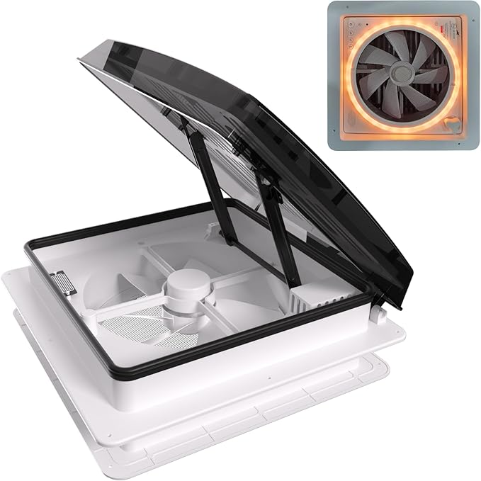 2012 14" RV Roof Vent Fan with LED Light, Air Max Reversible Exhaust Vent by 2012RVAccessories