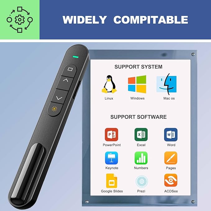 QUI Presentation Clicker for PowerPoint, RF 2.4GHz USB Wireless Presenter Remote - Image 6