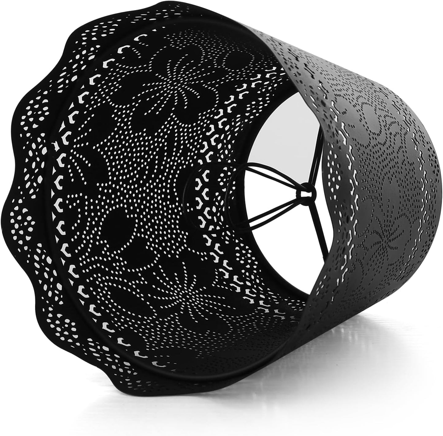 YISUN Chandelier Lampshades Set of 6, Small Metal Lamp Shade 3.9" Top x 5.9" Bottom x 5.5" High, Fit for Candelabra Bulbs, Clip-on Lamp Shades (Flower Black)