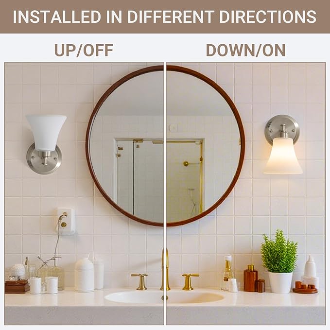 LOUSACE 2 Pack 1-Light Brushed Nickel Bathroom Lighting Fixtures Vintage - Image 6