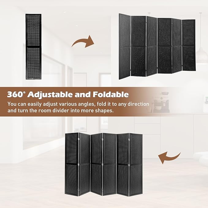 ECOMEX 6 Panel Room Divider, 5.6Ft Pegboard Display Wooden Room Divider Folding - Image 5