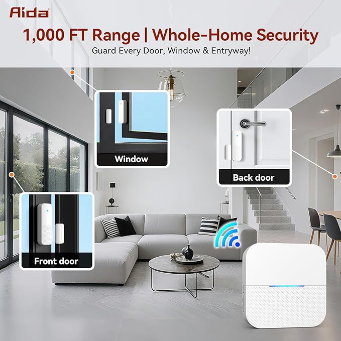 AIDA Door Alarms When Opened Wireless Ring Chime Sensor Alarm - Image 7