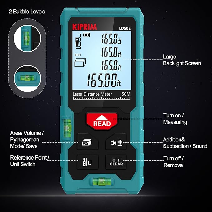 Kiprim Laser Distance Measure High Accuracy 165ft Kiprim LD50E Laser Tape - Image 7