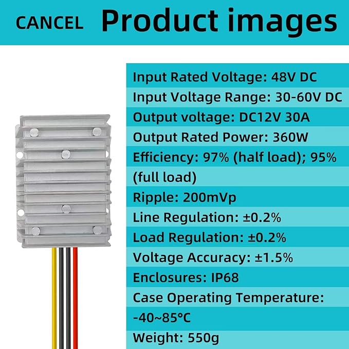 DC 36V/48V Step Down to 12V 30A 360W Converter Regulator Power Supply Module - Image 5