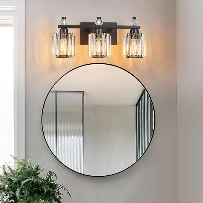 FDPBY Bathroom Vanity Lights 3-Light Sand Black Modern Crystal Vanity Light - Image 7