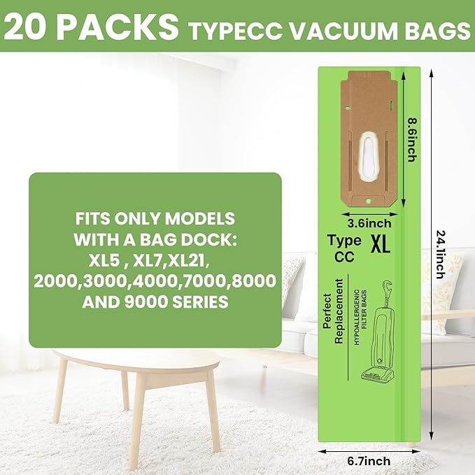 Therwen 20 Pack XL Vacuum Cleaner Bags Compatible - Image 2