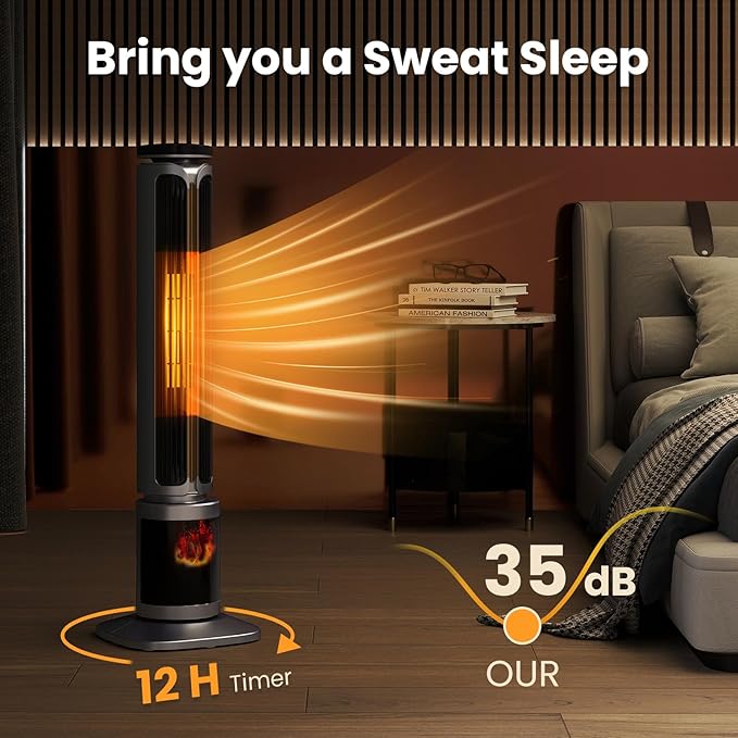 Zynkez 34.5" Space Heaters for Indoor Use Large Room, 1500W PTC Tower Fireplace - Image 8