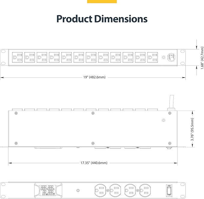 StarTech.com 16-Outlet Horizontal Rack Mount Metered PDU, 1U Server Power Strip - Image 6
