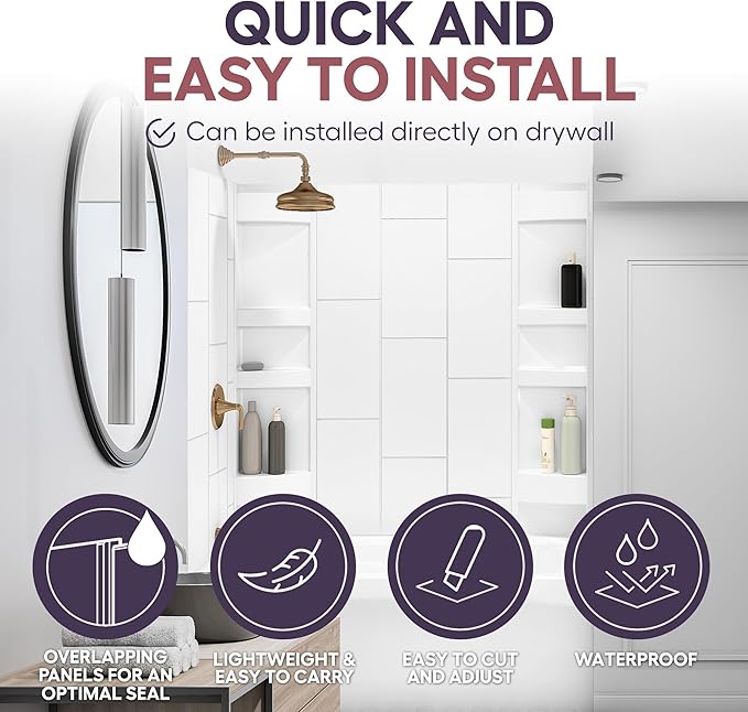 White Acrylic Tub Wall Surround 32"x 60"x 58" - Image 6