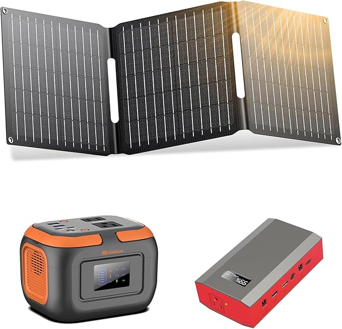 Portable Power Station with Foldable Solar Panel Charger 30W, 120W Camping by ZeroKor