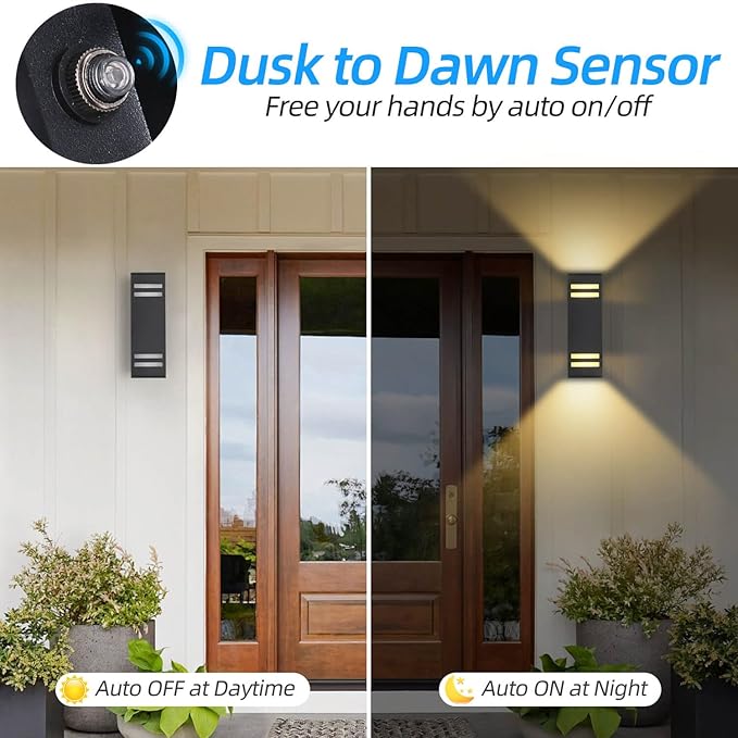 Zinola Dusk to Dawn Outdoor Lighting 2 Pack, Modern Outdoor Wall Lights Black - Image 2