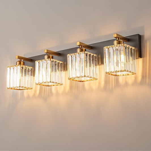FDPBY Modern Bathroom Vanity Light 4-Lights Black Gold Crystal Bathroom Wall by FDPBY
