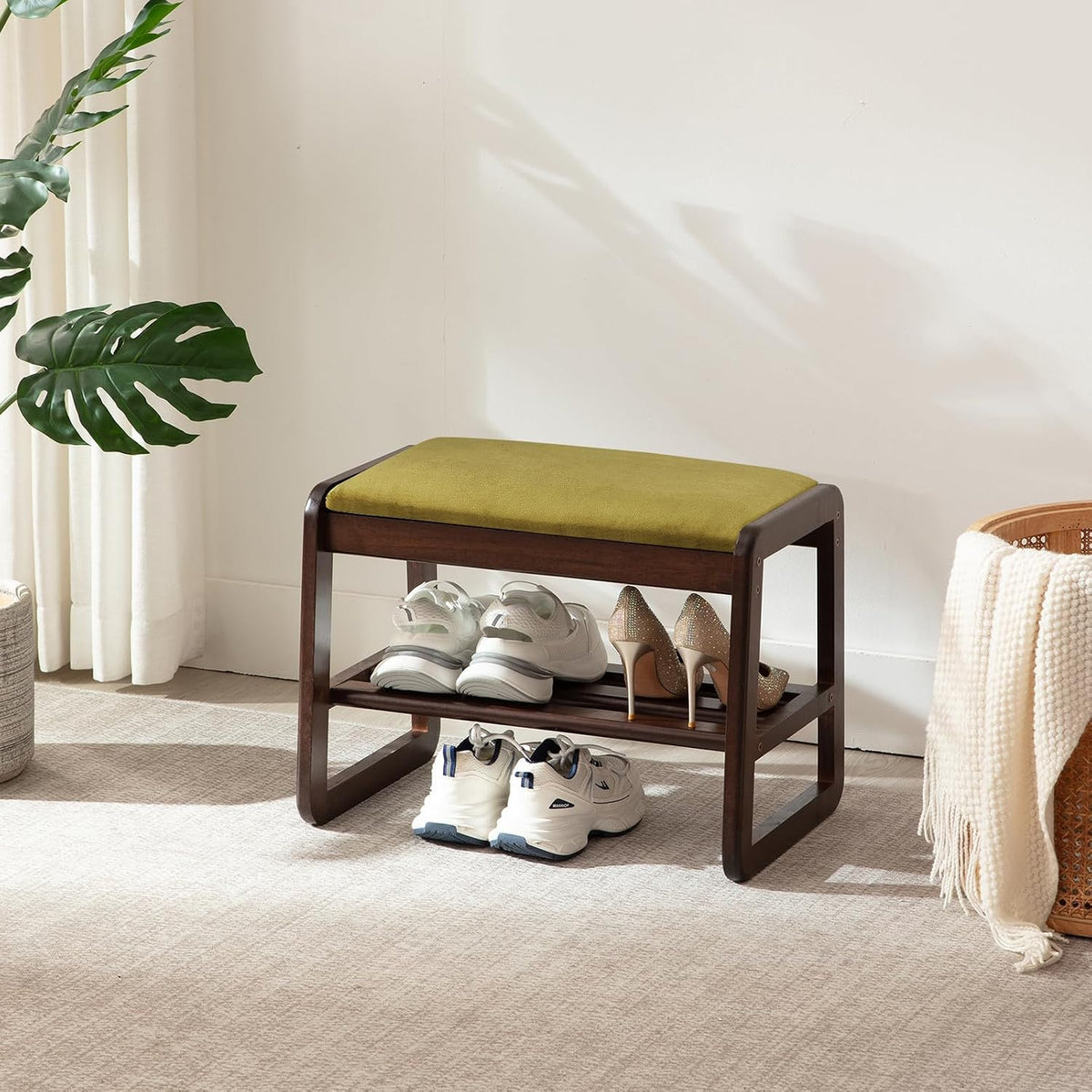 small shoe rack bench, 2 tier solid wood, main product view
