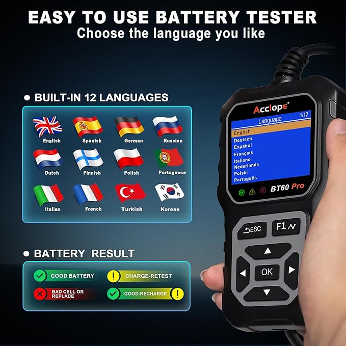 Acclope BT60 Pro Car Battery Tester, Digital Analyzer - Image 8