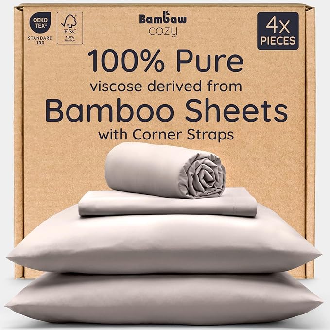 Bambaw 100% Viscose Derived from Bamboo Sheets Queen Size Set – 4pcs Cooling by Bambaw