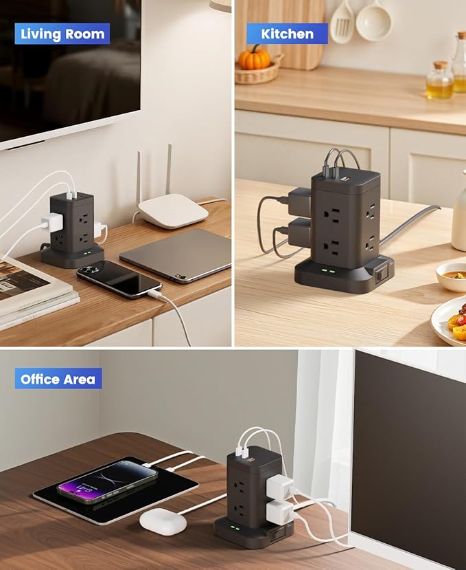 Power Strip Tower with Surge Protector 1800J, Fast Charging Tower PD20W USB-C - Image 8
