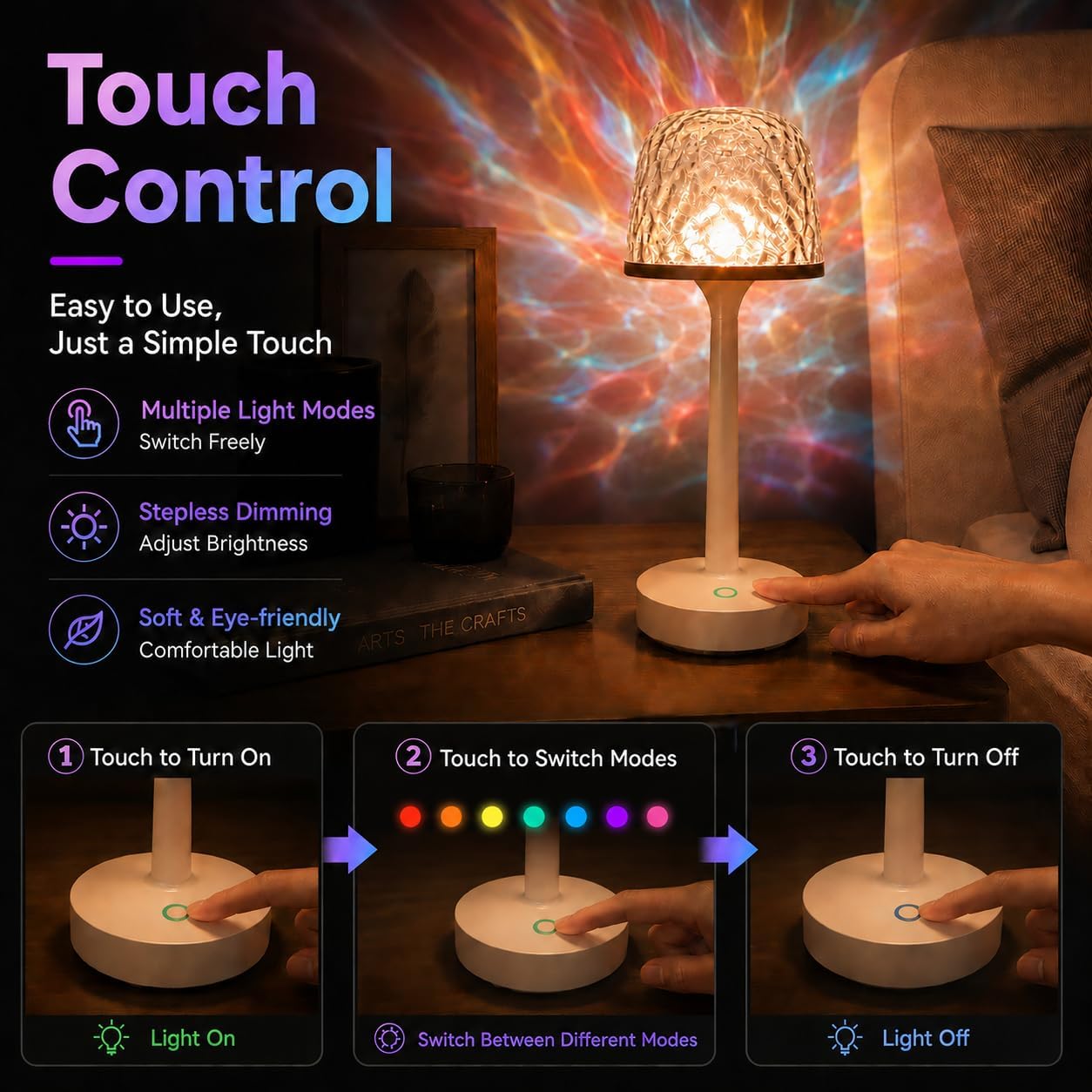 Shower Lamp, Waterproof Rechargeable LED Ocean Wave Projector Light | 16 Color Ocean Wave Projection, Remote & Touch Control, USB-C Rechargeable, Bathroom Bedroom, Outdoor Lighting, Floor Lamps