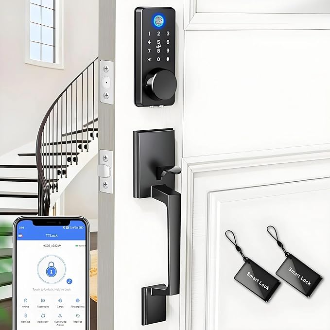 Smart Keyless Entry Door Lock Set w/Front Door Handle, 0.1s Fingerprint by BlackSmith