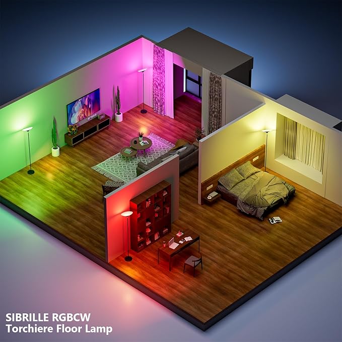 SIBRILLE RGB Torchiere Floor Lamp - 30W Dimmable LED Standing Lamp - Image 2