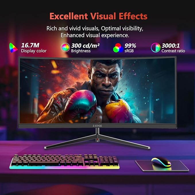 Z-Edge 30" Curved Gaming Monitor, WFHD1080P 200Hz 165Hz Monitor, MPRT 1ms - Image 4