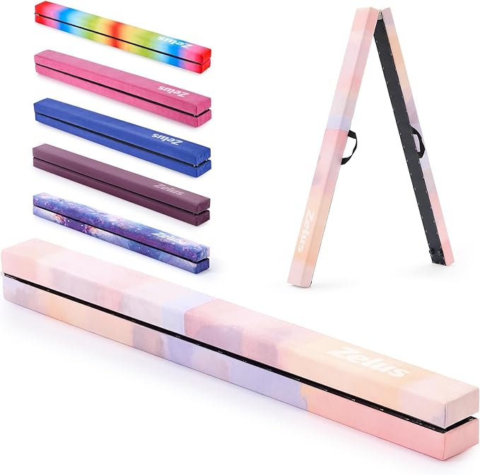 ZELUS 8' Folding Gymnastics Balance Beam, Floor Balance Beam w/Carry Handles by ZELUS