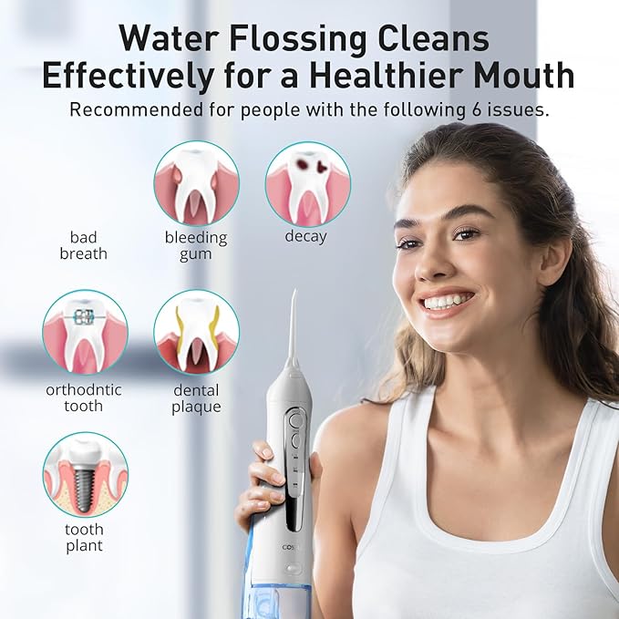COSLUS Water Dental Flosser Teeth Pick: Portable Cordless Oral Irrigator 300ML - Image 7