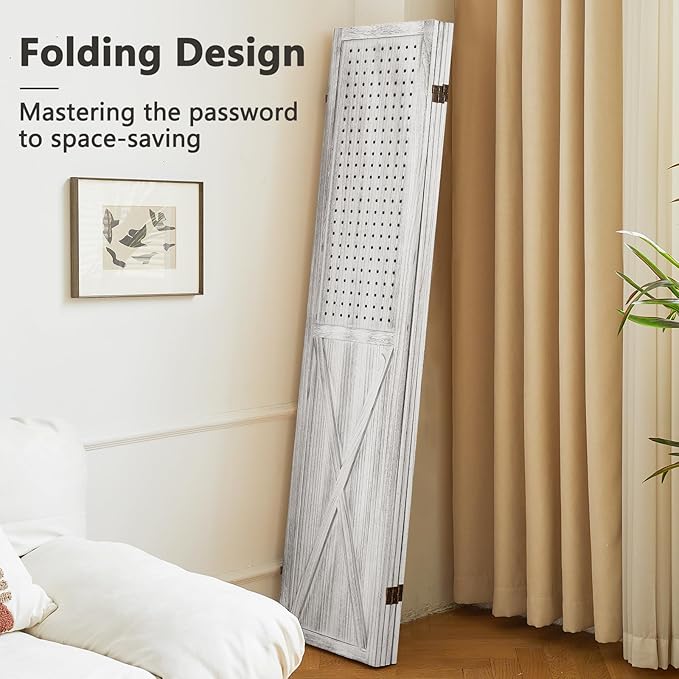 ALeesing 4 Panel Pegboard Wood Room Divider, 5.6Ft Pegboard Display Folding - Image 6