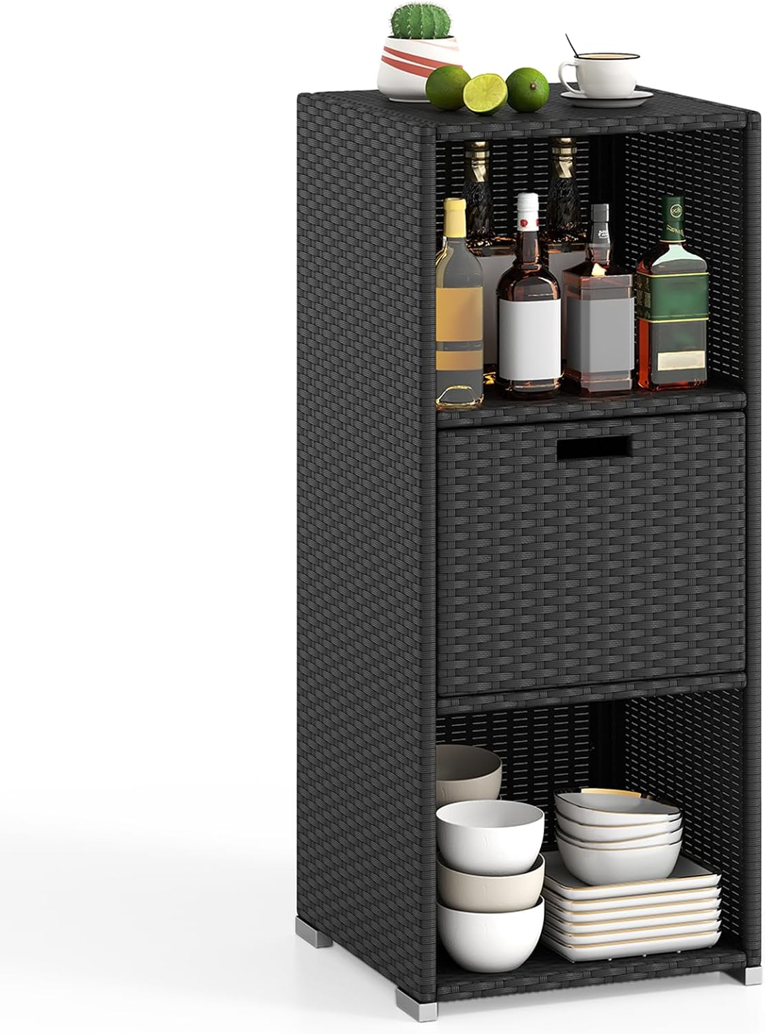 tangkula rattan outdoor storage cabinet, patiojoy outdoor wicker, main product view