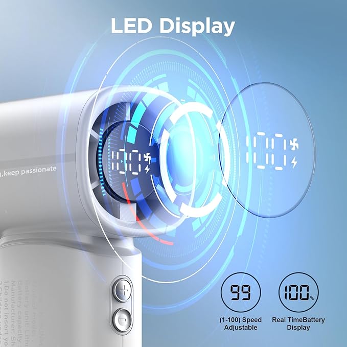 K-RUNMAN Portable Handheld Turbo Fan, 5 Gear Wind, Battery Operated, LED Display - Image 5