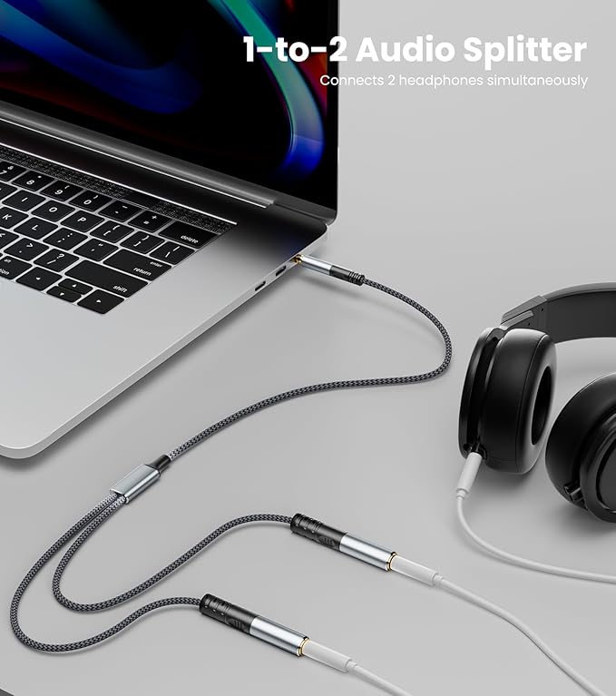 JOMLEY Headphone Splitter 1.6ft, Audio Splitter 3.5mm 1 Male to 2 Female Adapter - Image 5