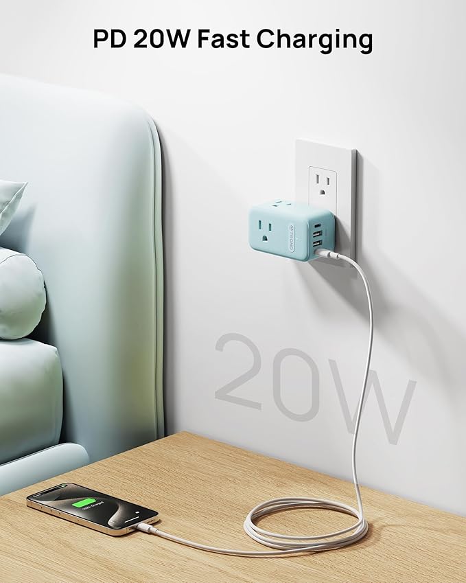 TROND Outlet Extender with USB, 360 Rotating Plug Adapter with PD 20W USB C Port - Image 4