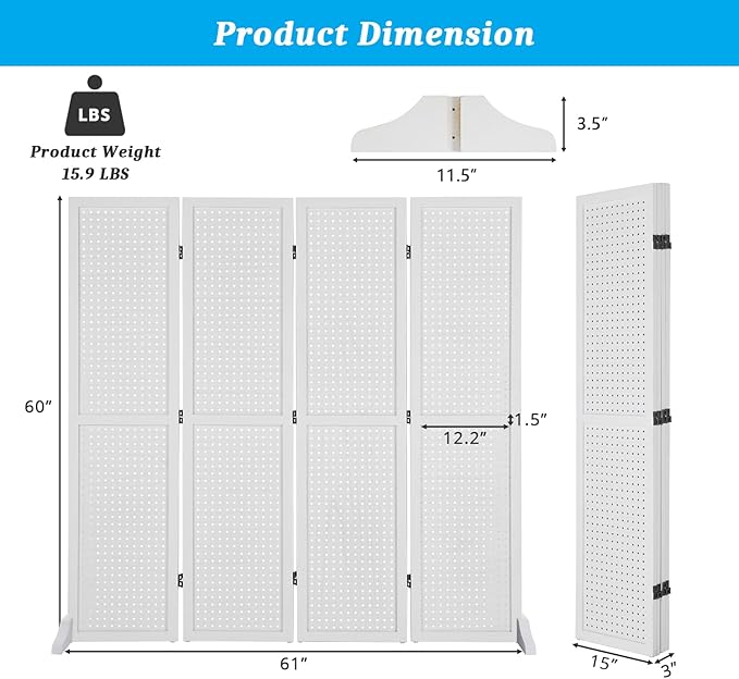 Bonnlo 4 Panel Pegboard Freestanding, 5 FT Portable Display Board Organizer - Image 2