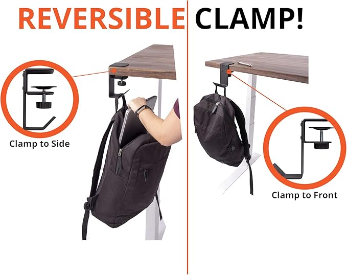 Stand Up Desk Store Clamp-On Under Desk Headphone Hanger, Backpack Hook - Image 6