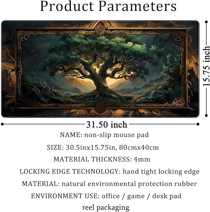 Mystical Green Tree Large Gaming Mouse Pad Forest Tree of Life Deskpad Mat XXL - Image 6