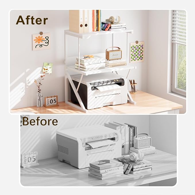 aboxoo Printer Stand for Desk, Desktop Printer Shelf Large 3-Tier Multi-Purpose - Image 2