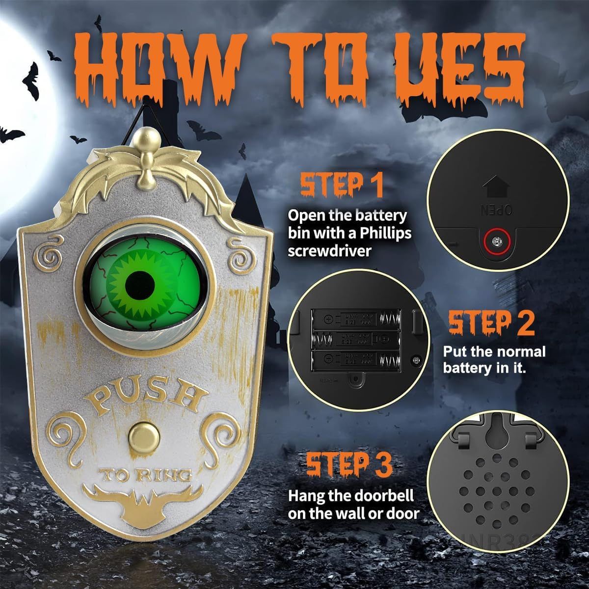 Halloween Doorbell Decorations, Animated Eyeball Doorbell with Scary Sounds Spooky Witch Accessory with Illuminated Eyeglobe for Party Haunted House Party