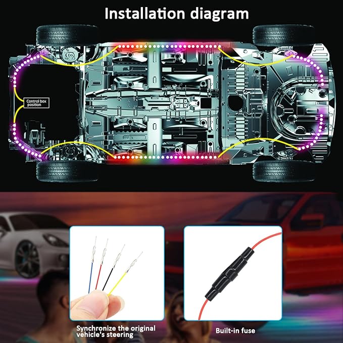 Goodream Car Underglow Kit, 12V 6 pcs RGB Led Lights Strip Neon Ambient Sets - Image 7