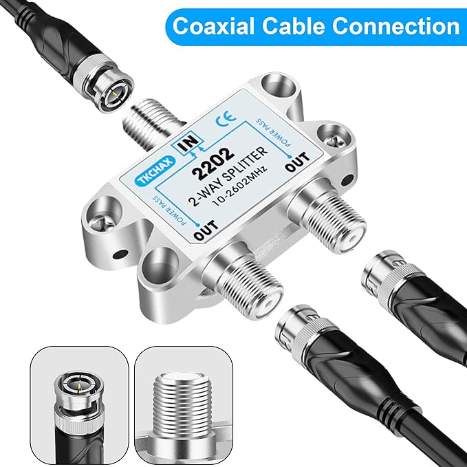TKCHAX 2 Way Coaxial Cable Splitter, Support 10-2602MHz, RG6 Compatible - Image 6