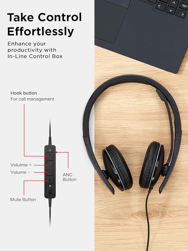 Lenovo Wired ANC Headset, USB-C and USB-A connectivity, Zoom Certified - Image 7