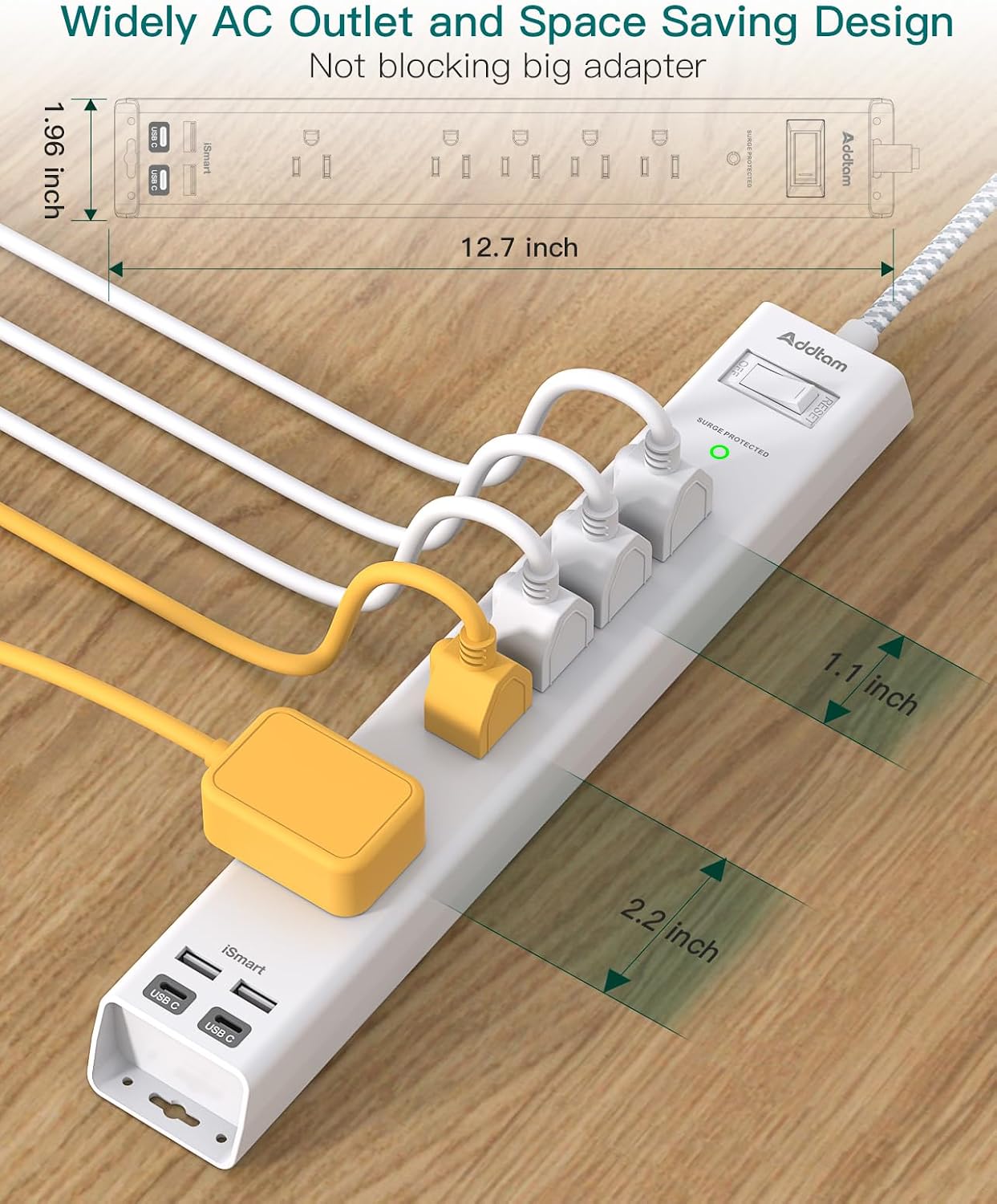 2 Pack Surge Protector Power Strip -6ft Extension Cord, 5 Outlets 4 USB | 2 USB C Charging Ports, 1875W/15A, Flat Plug, 1080J Overload Protection Wall Mount for Home Office Dorm Room Essentials