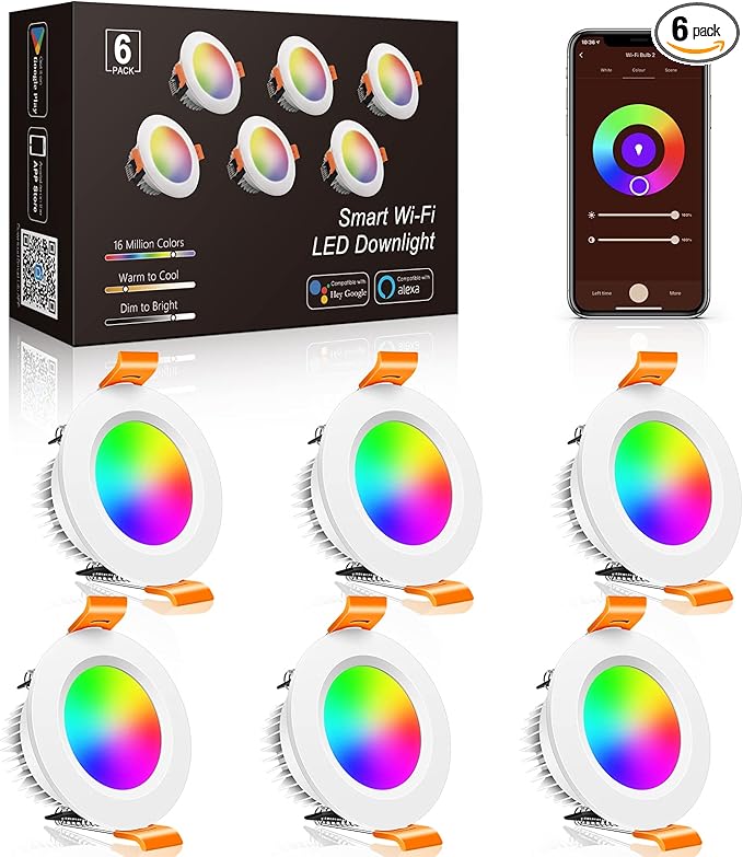 inShareplus 6 Pack 2 Inch Smart Recessed Lighting, WiFi LED Downlight 5W 120V by YAMAWIROU