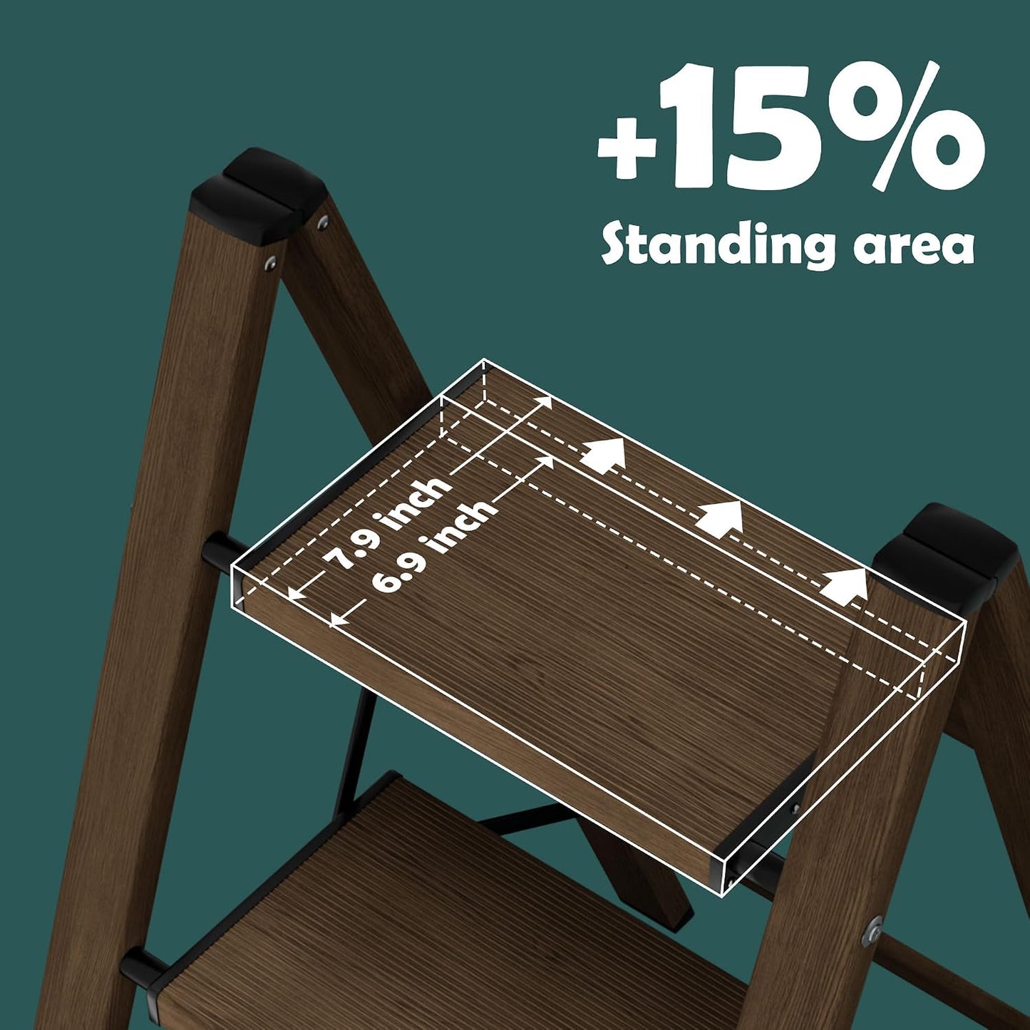 Taranta 2 Step Stool Foldable,Aluminum Step Ladder-Walnut | Lightweight,Wide Anti-Slip Pedals,Folding Step Stool,330lbs Capacity Stepladder for Household,Kitchen,Office