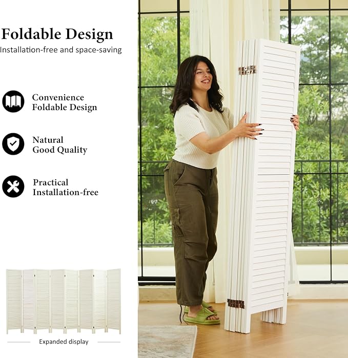 Room Dividers and Folding Privacy Screens, Wood Louvered Separators Divider Wall - Image 6