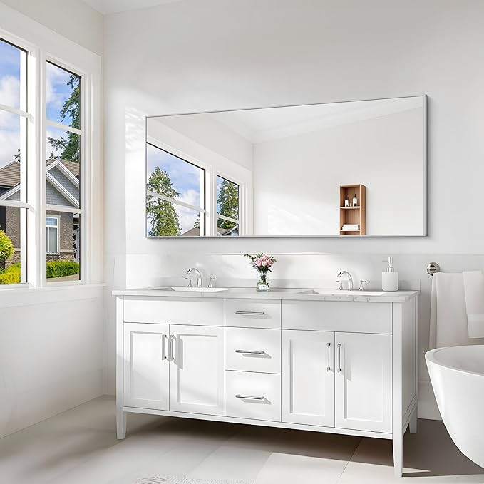 Silver Bathroom Mirror for Wall, 30x60 Inch Rectangle Mirrors - Image 2